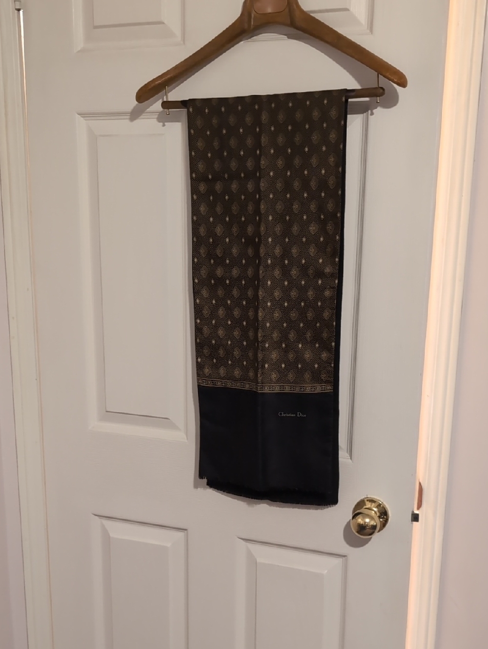Christian Dior Black & Gold Patterned Silk Scarf